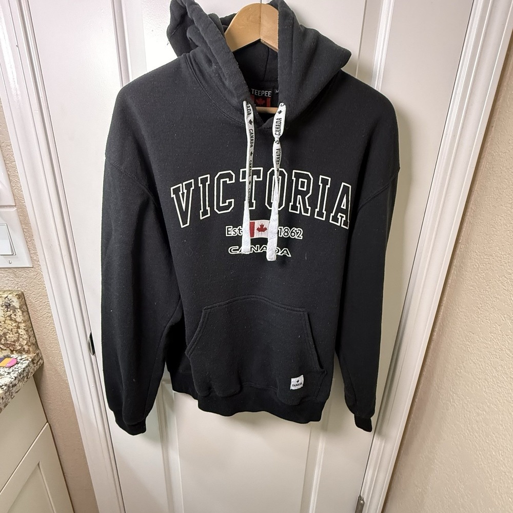 Victoria Canada Hoodie Mens Large Black Pullover‎ Sweatshirt Teepee Canada